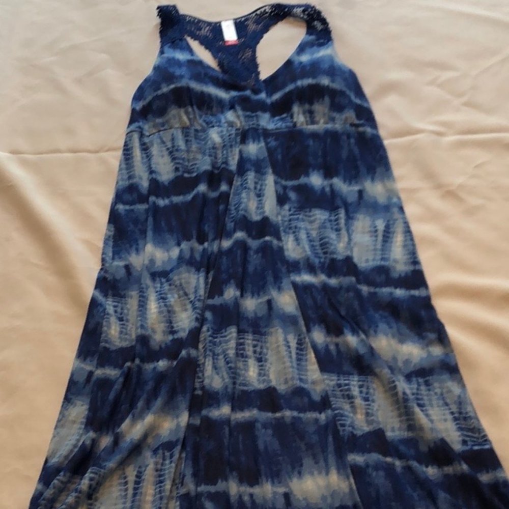 Blue and white tie dye halter dress